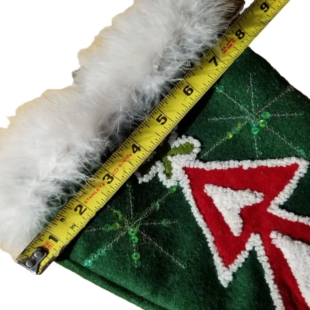 Pier 1 Imports Christmas Stocking High Heel Shoe 22” x 9” Feather Trim Sequins
